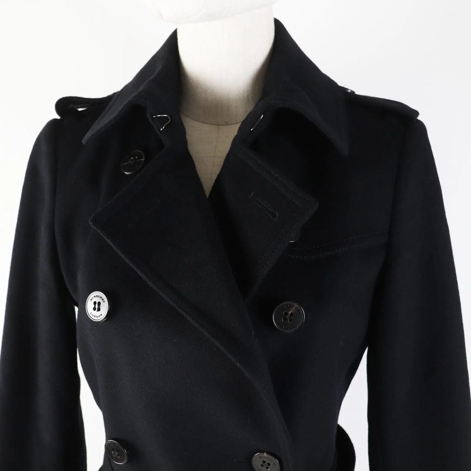 Burberry Wool Cashmere Trench Coat Black 38