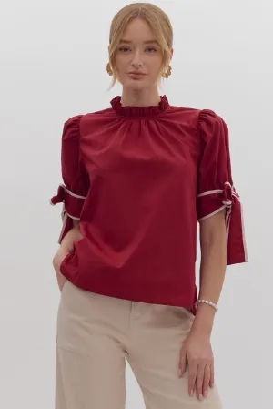 Burgundy Bow Sleeve Blouse