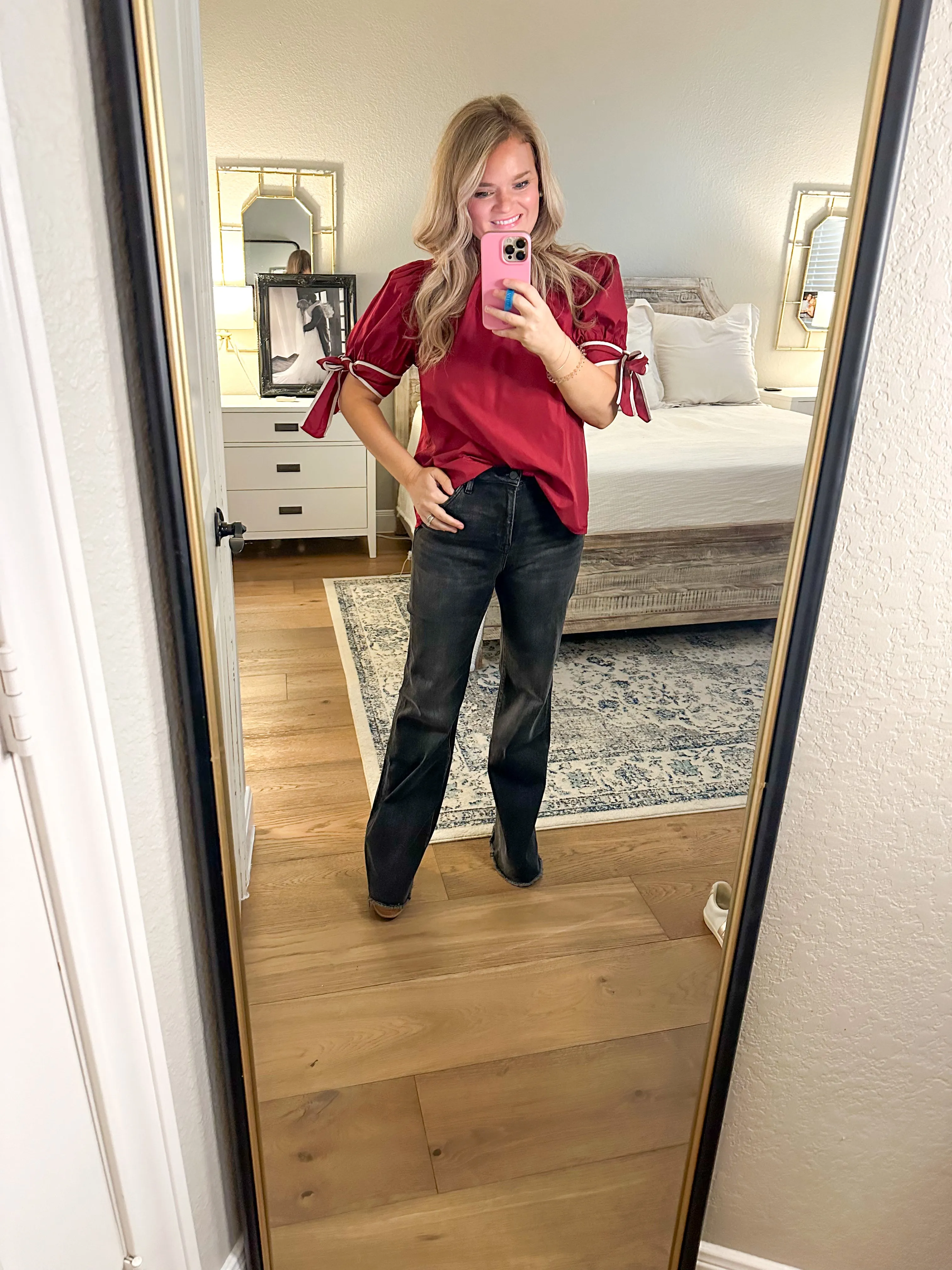 Burgundy Bow Sleeve Blouse