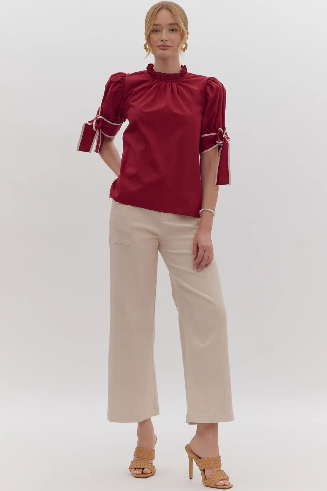 Burgundy Bow Sleeve Blouse