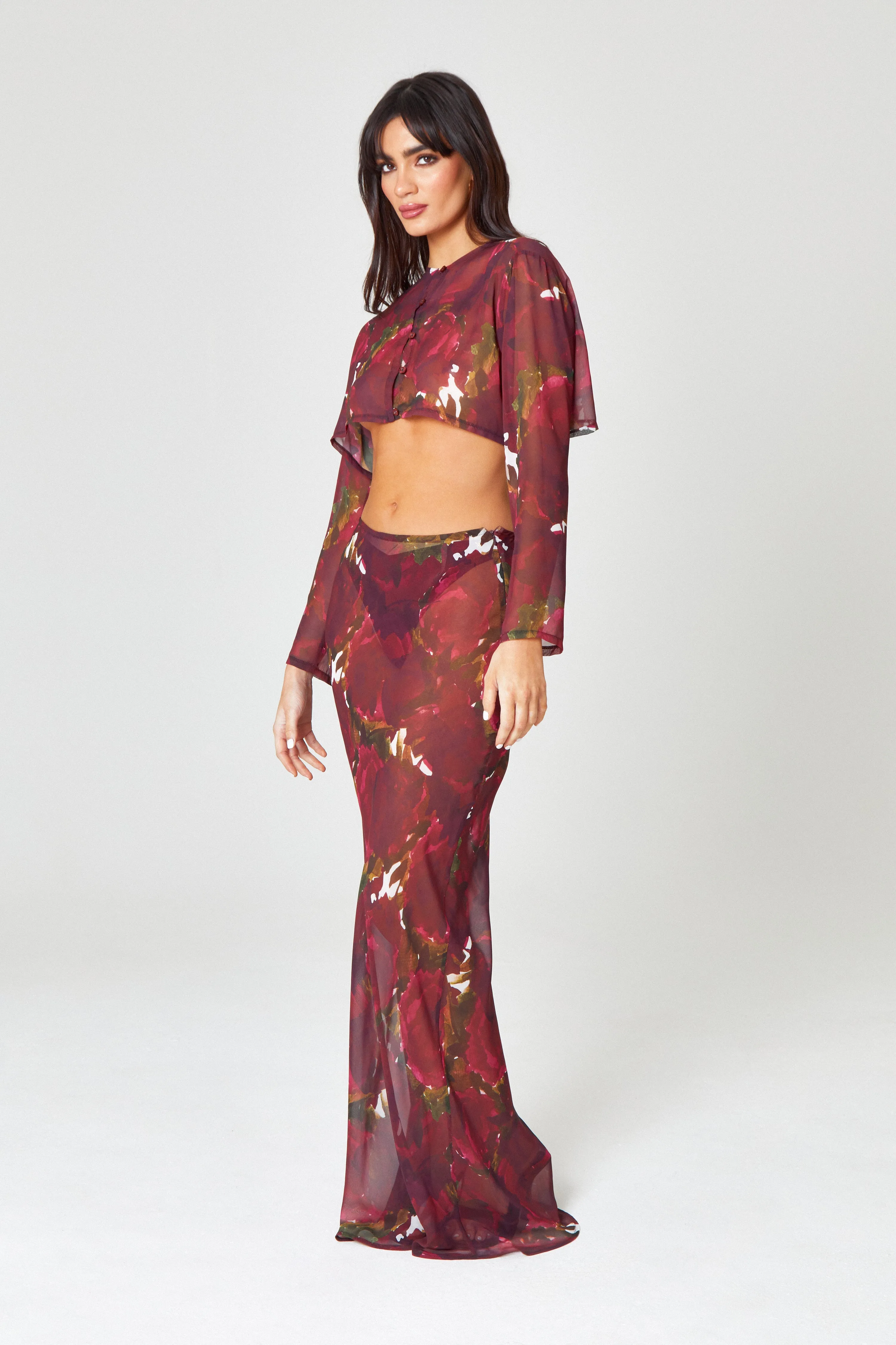 Burgundy Floral Maxi Skirt