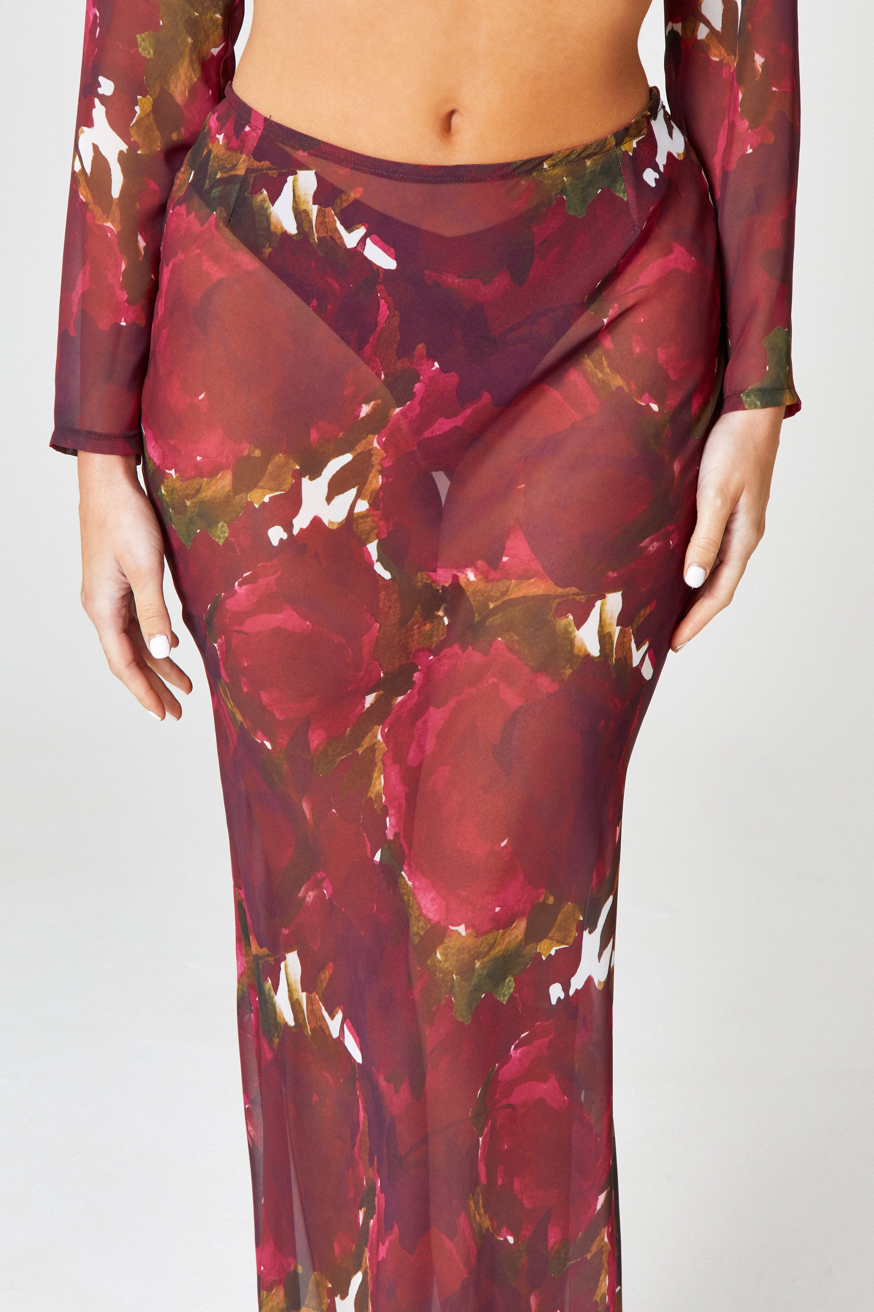 Burgundy Floral Maxi Skirt