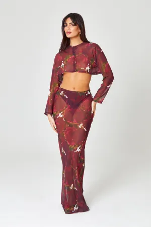 Burgundy Floral Maxi Skirt