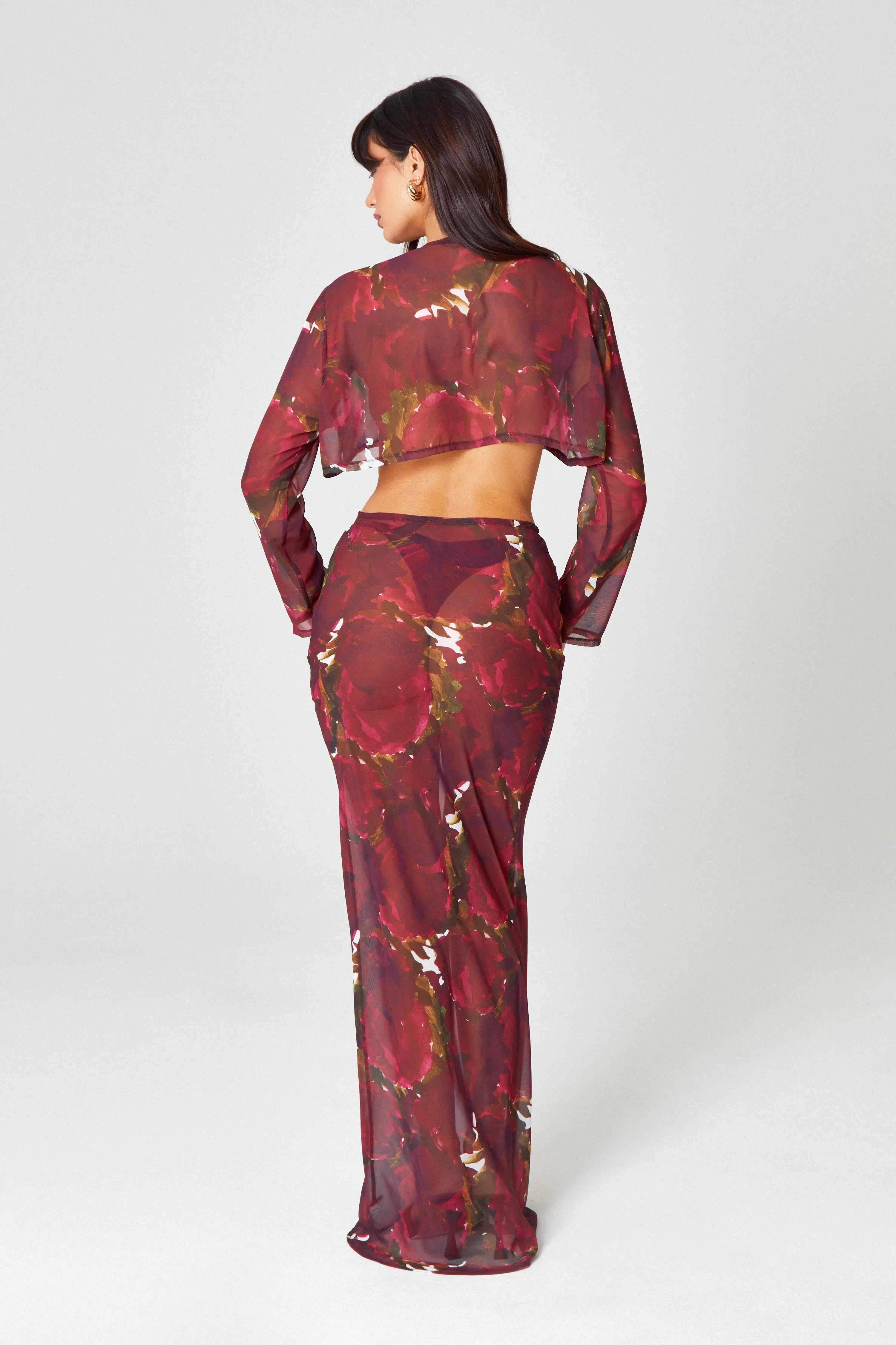 Burgundy Floral Maxi Skirt