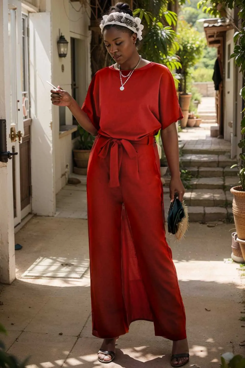burning red belted wide leg jumpsuit