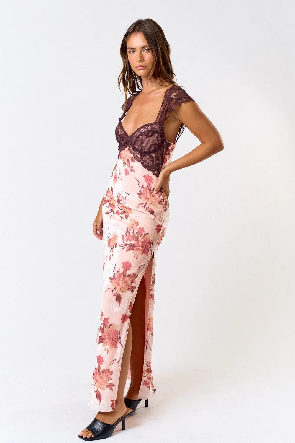 Burnout Velvet Lace Maxi Dress