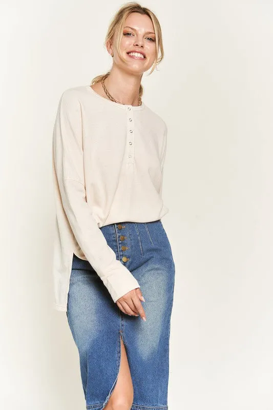 Button down side slit pullover knit top KRT1775