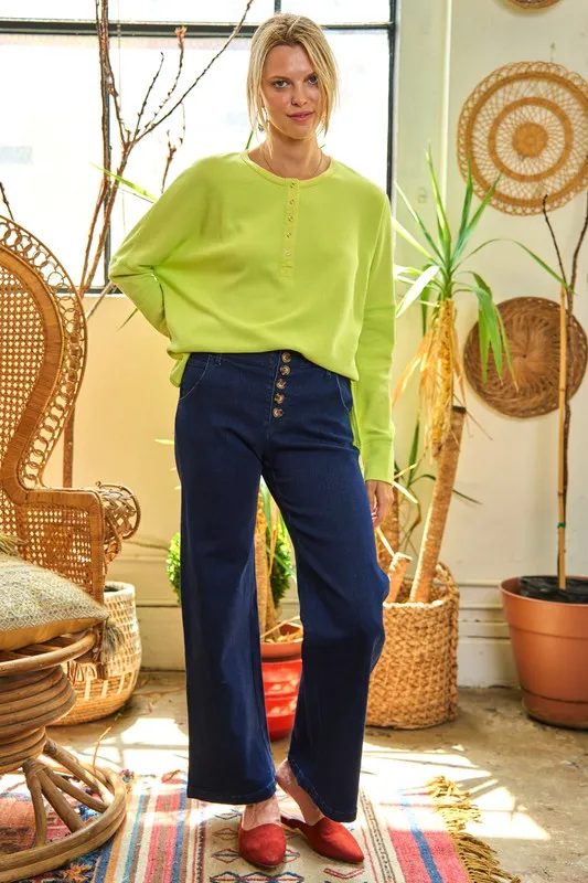 Button down side slit pullover knit top KRT1775
