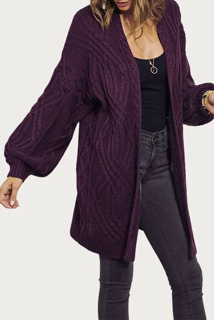 CABLE-KNIT OPEN-FRONT CARDIGAN