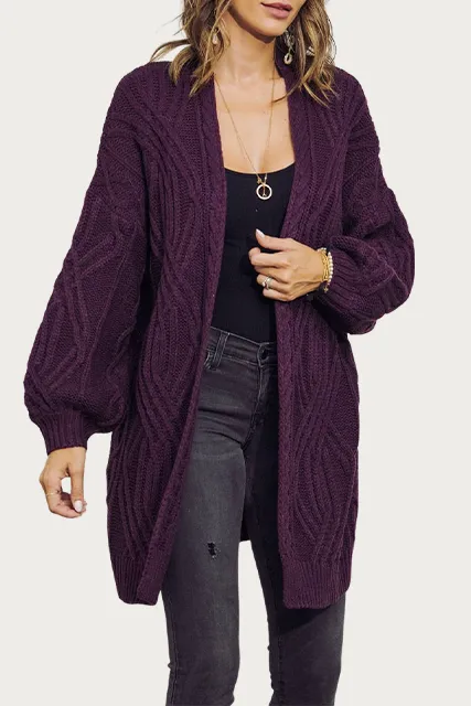 CABLE-KNIT OPEN-FRONT CARDIGAN