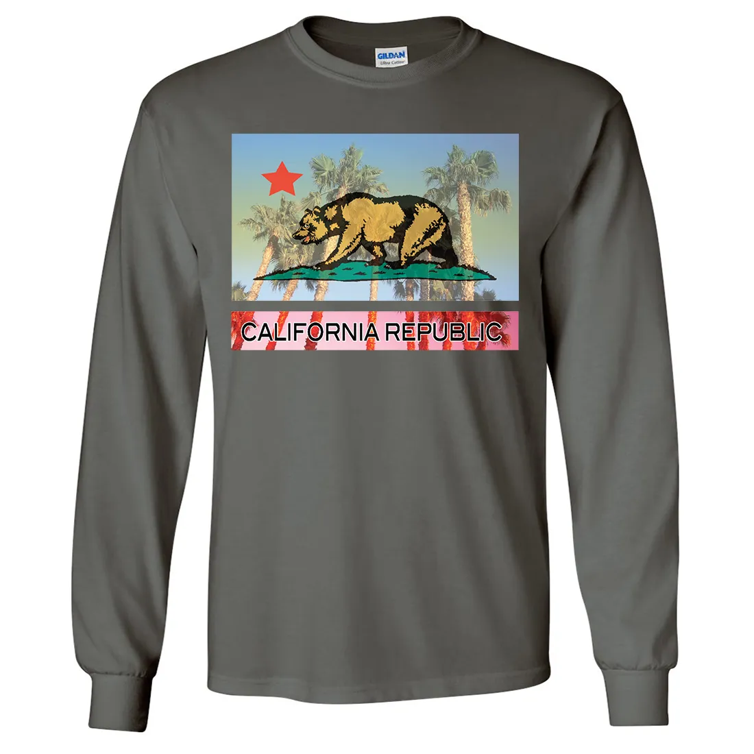 California Republic Palm Tree Bear Long Sleeve Shirt