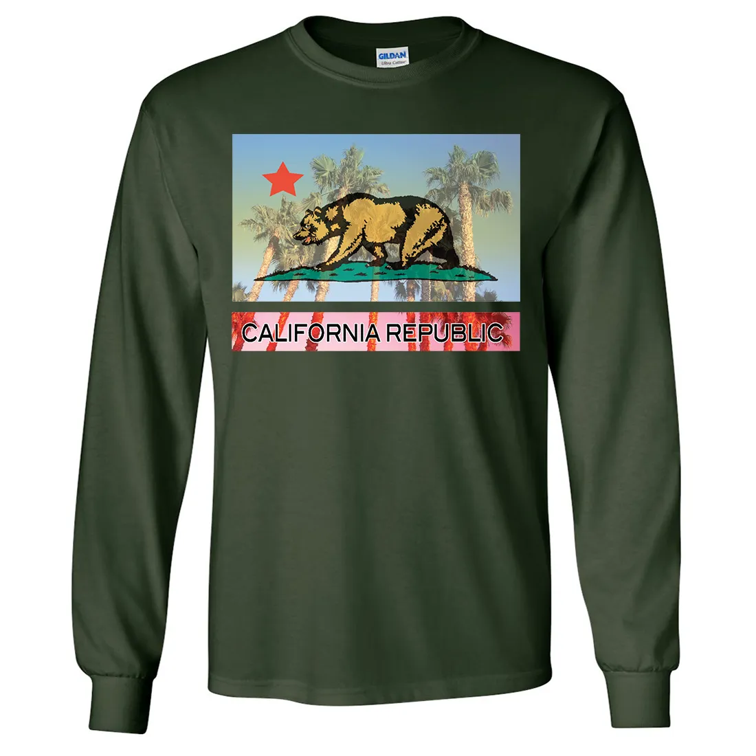 California Republic Palm Tree Bear Long Sleeve Shirt