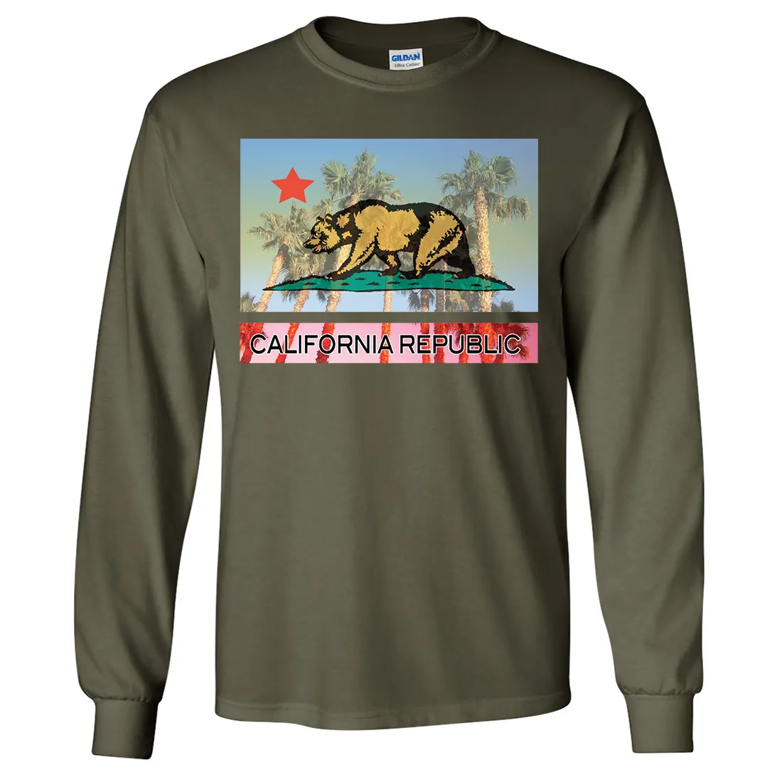 California Republic Palm Tree Bear Long Sleeve Shirt