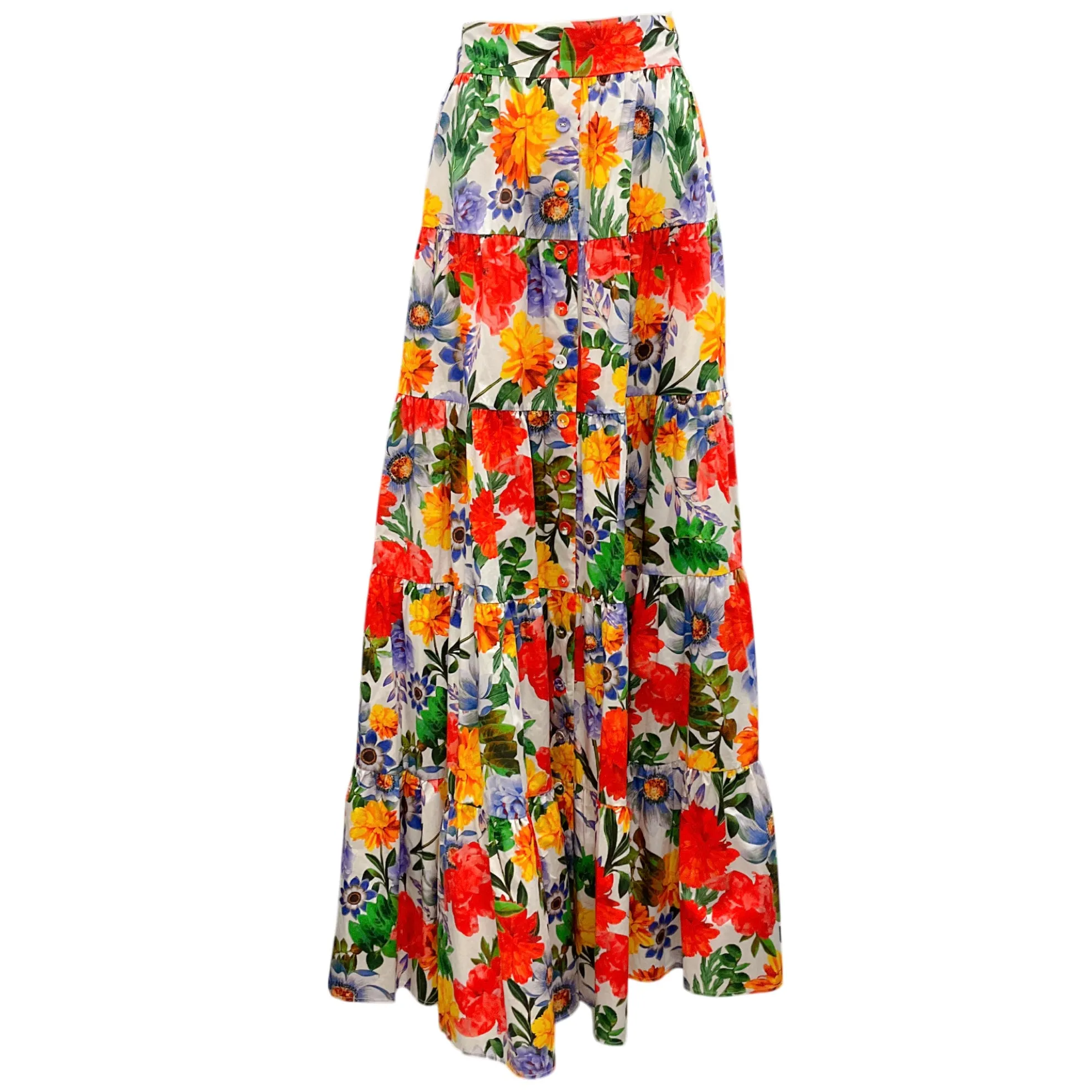 Cara Cara Red Multi Egret Blossoms Nathali Floral Maxi Skirt