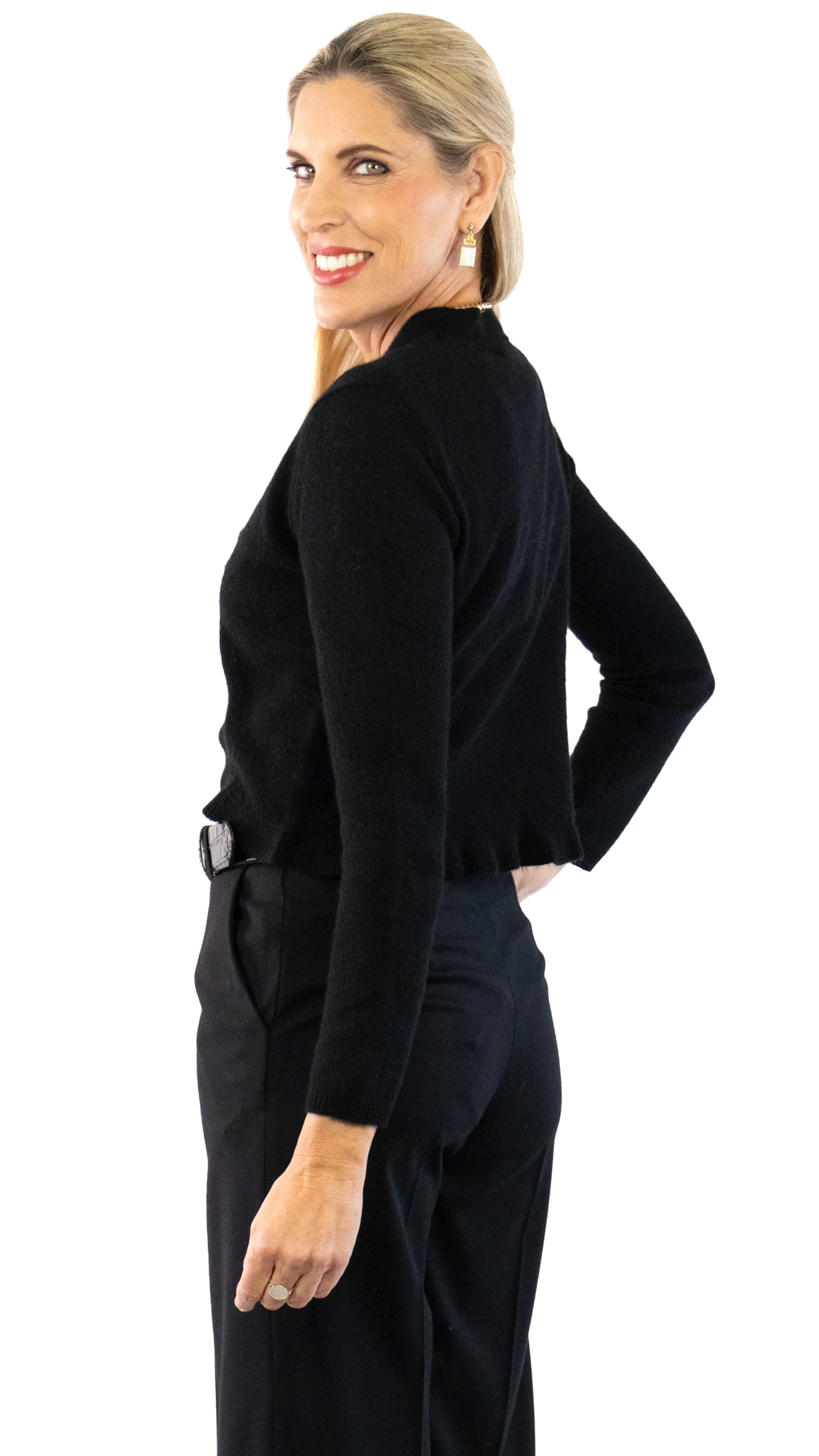 Cashmere Divine Ruffle Edge Bolero - Ebony
