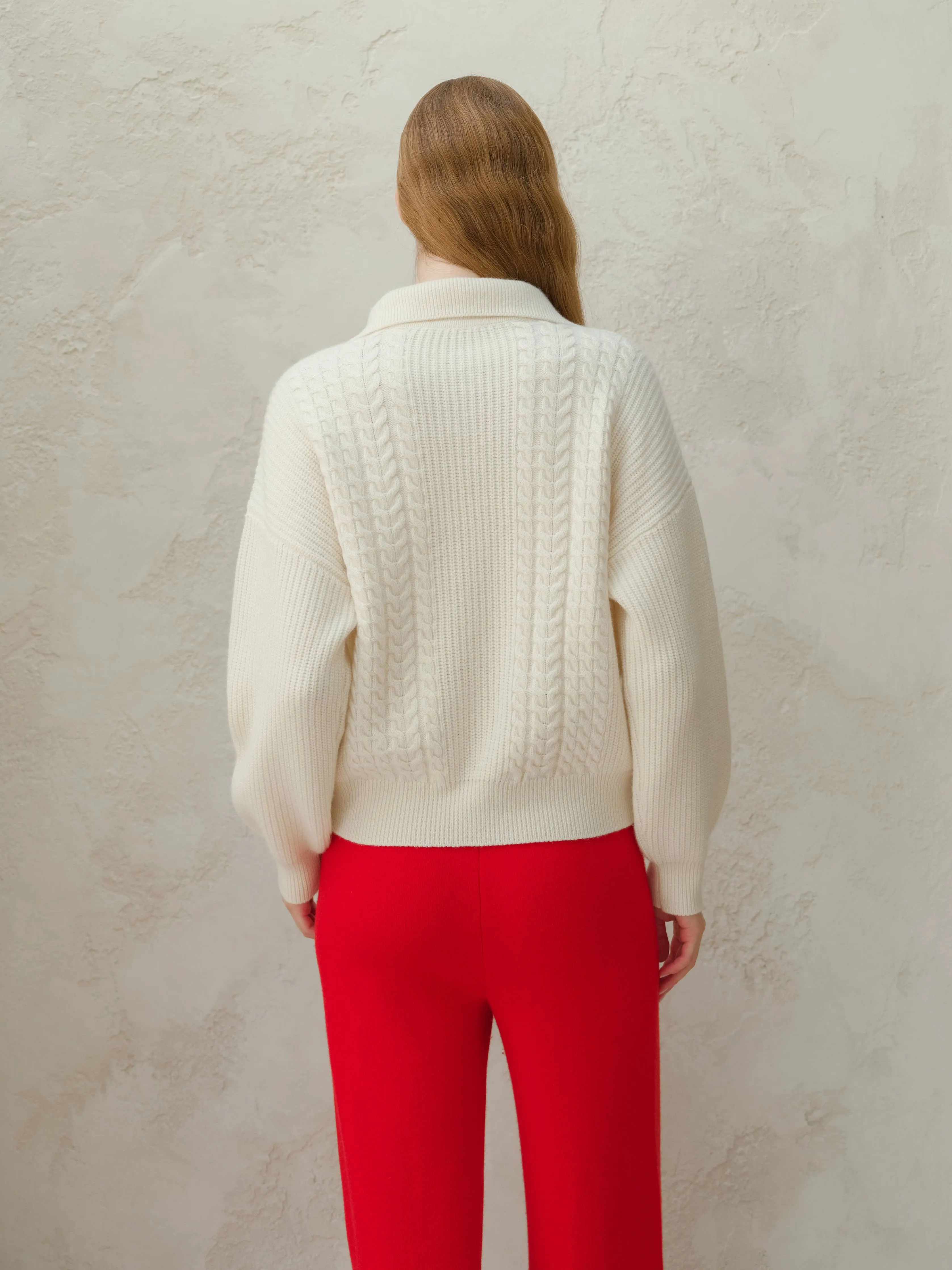 Cashmere Mix Cable Polo Cardigan