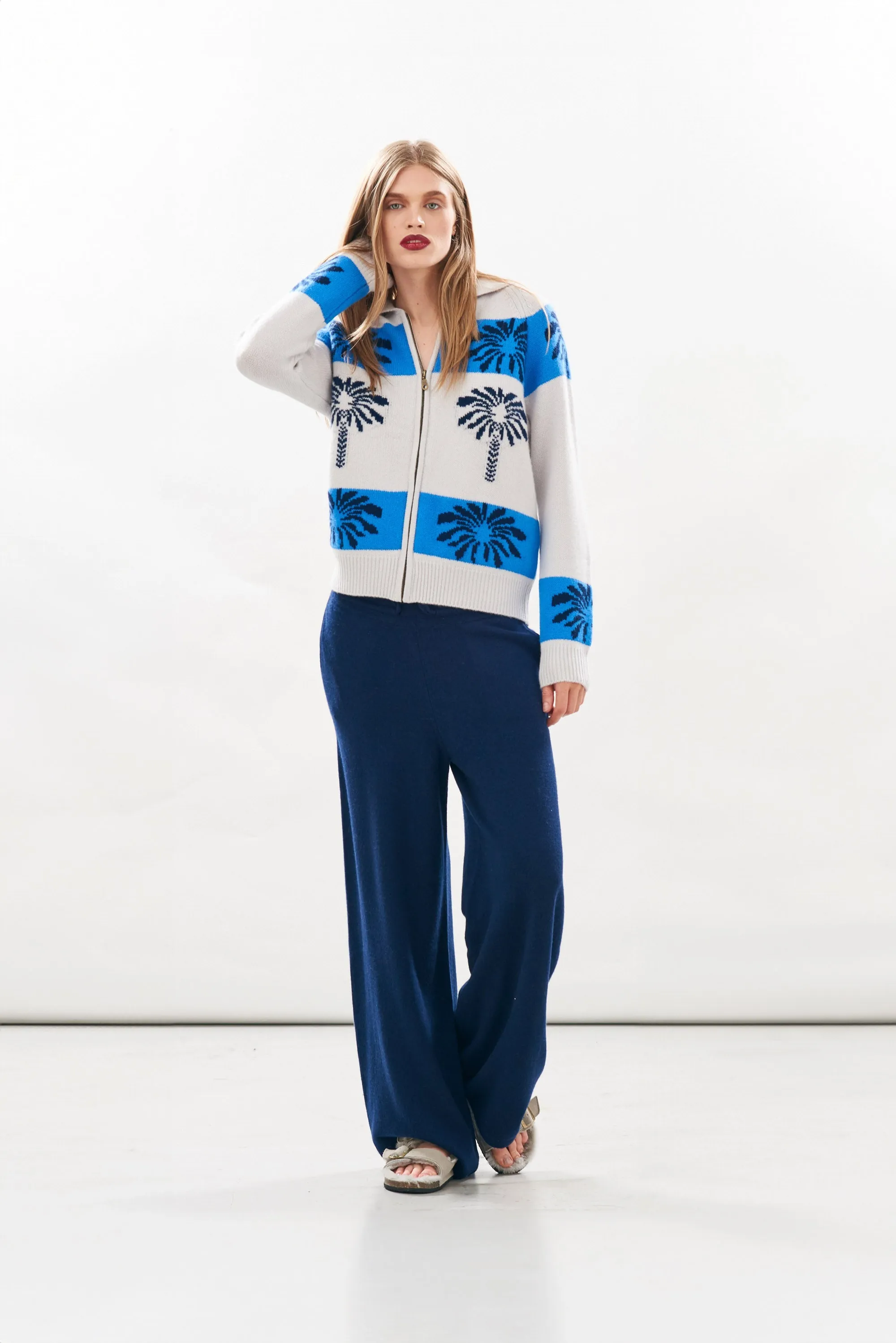 Cashmere Wool Palm Cardigan - Fog/Sky