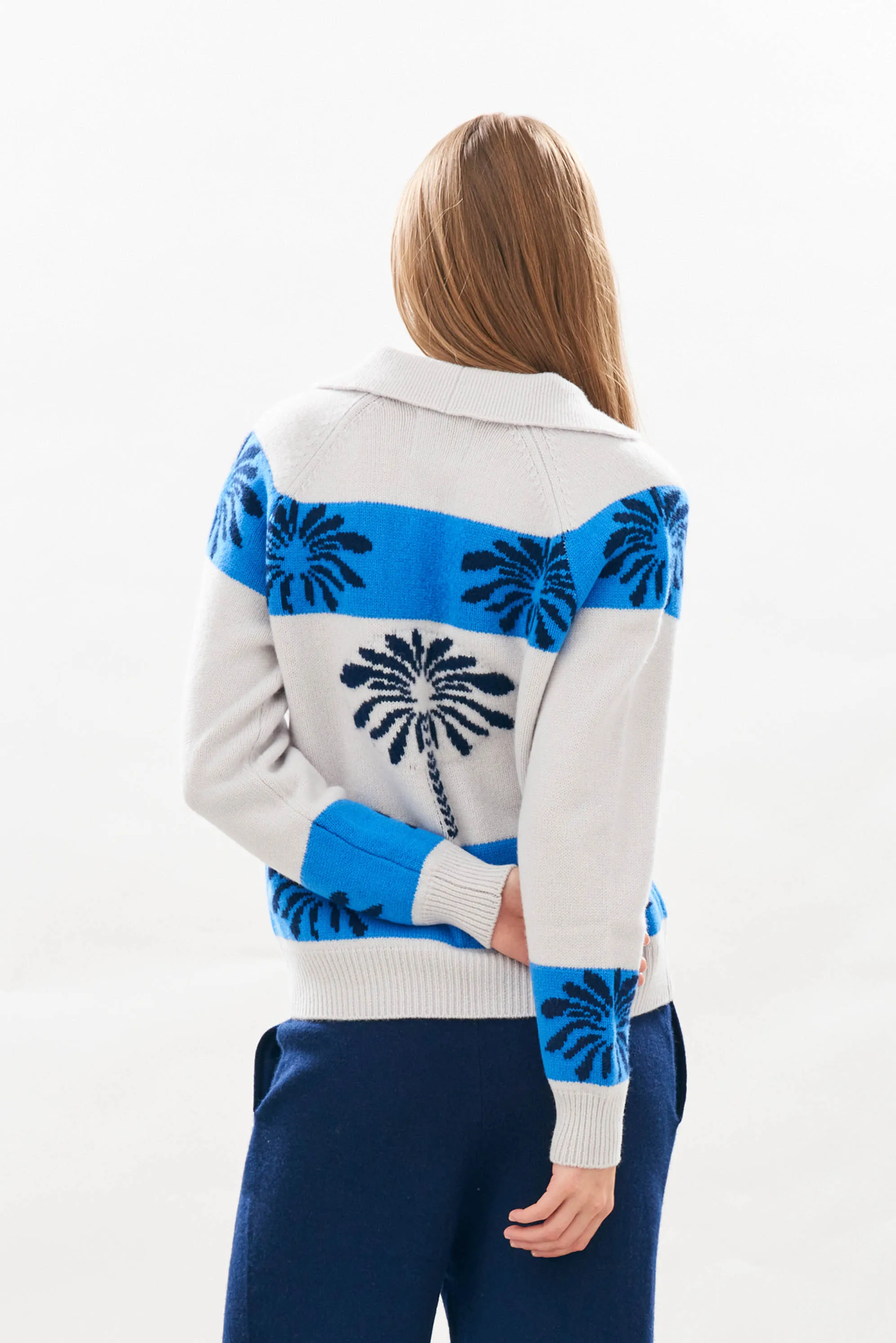 Cashmere Wool Palm Cardigan - Fog/Sky