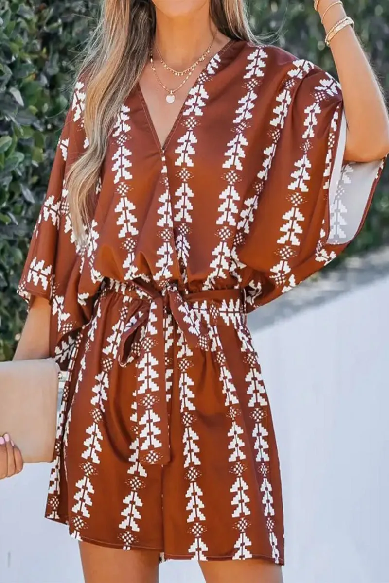 Casual Street Print Patchwork V Neck Loose Jumpsuits