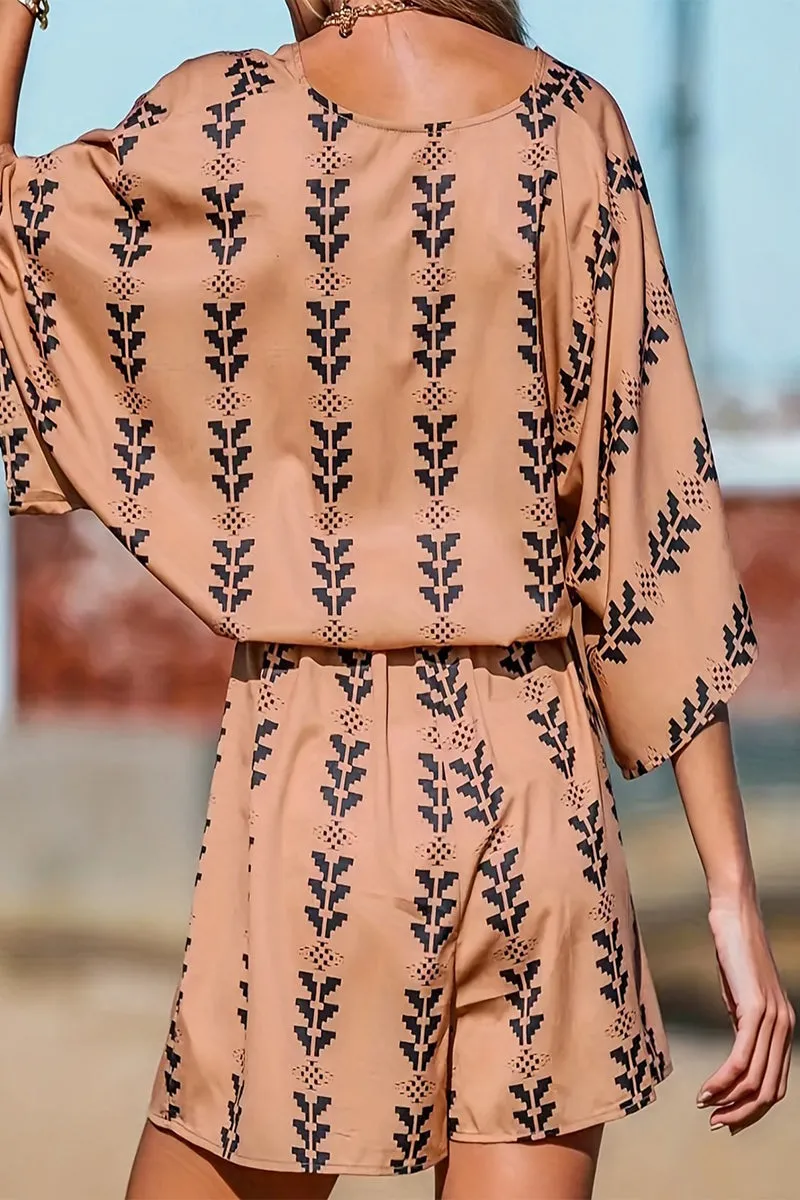 Casual Street Print Patchwork V Neck Loose Jumpsuits