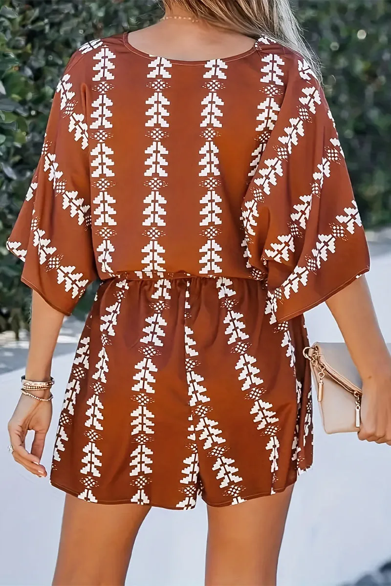 Casual Street Print Patchwork V Neck Loose Jumpsuits