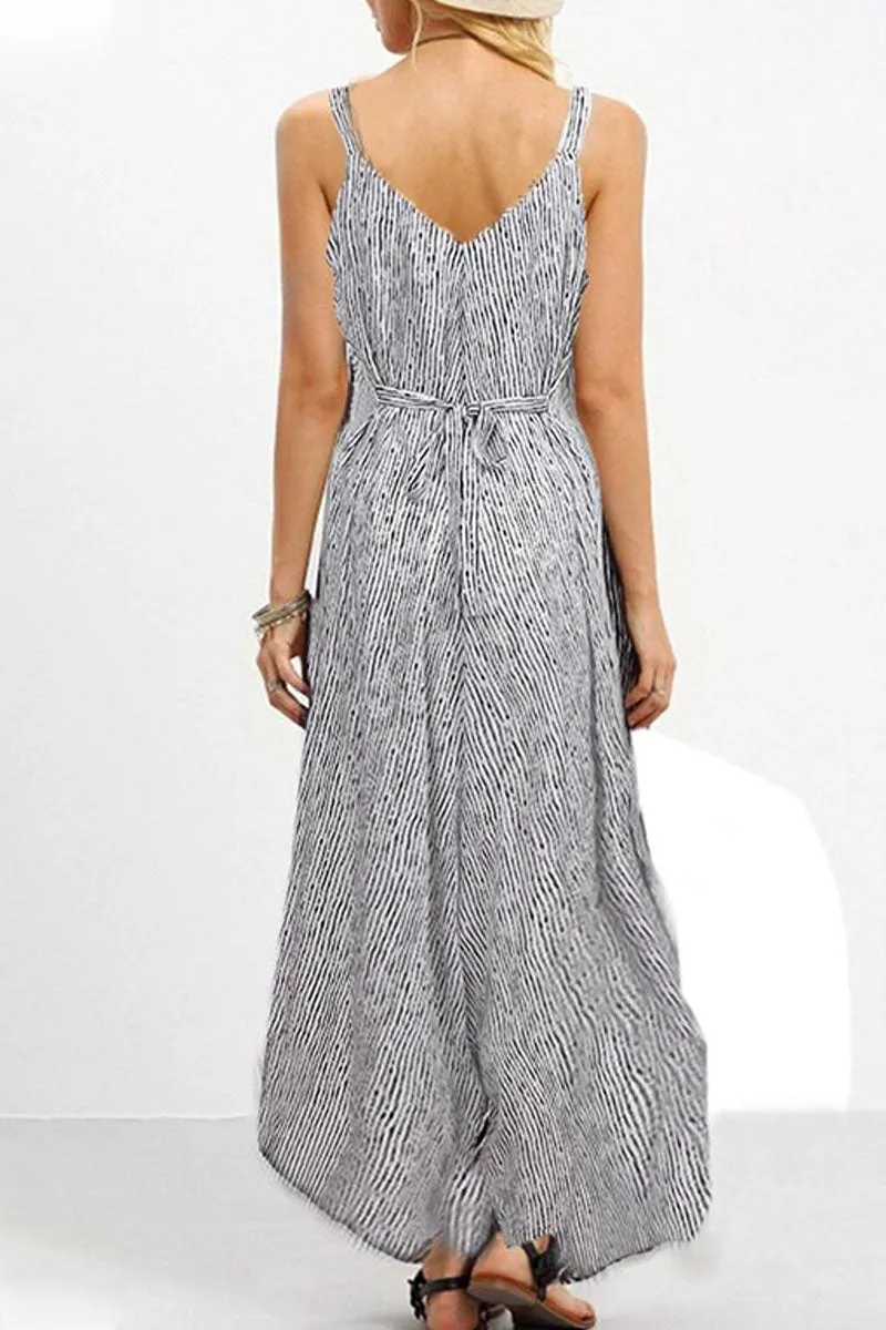 Casual Striped Patchwork Spaghetti Strap Loose Jumpsuits