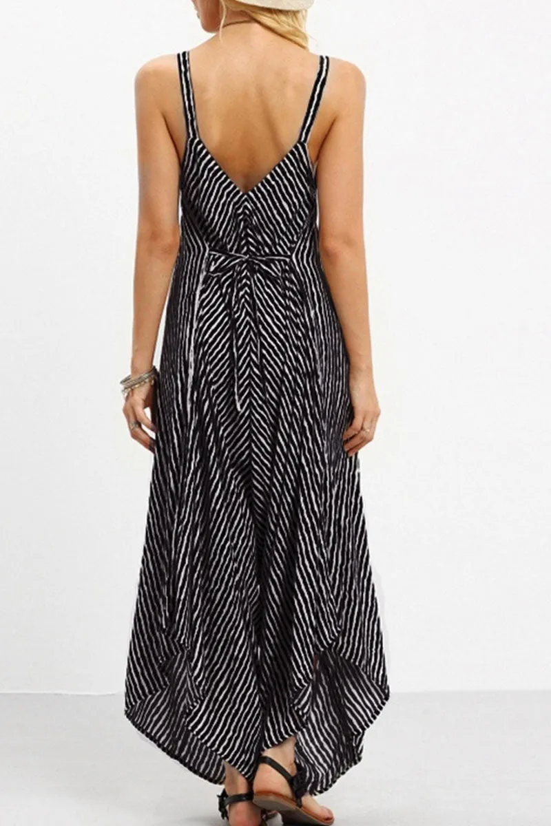 Casual Striped Patchwork Spaghetti Strap Loose Jumpsuits