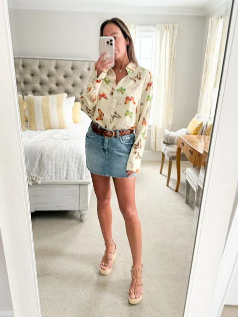 Catherine Gee Silk Blouse Butterfly Print