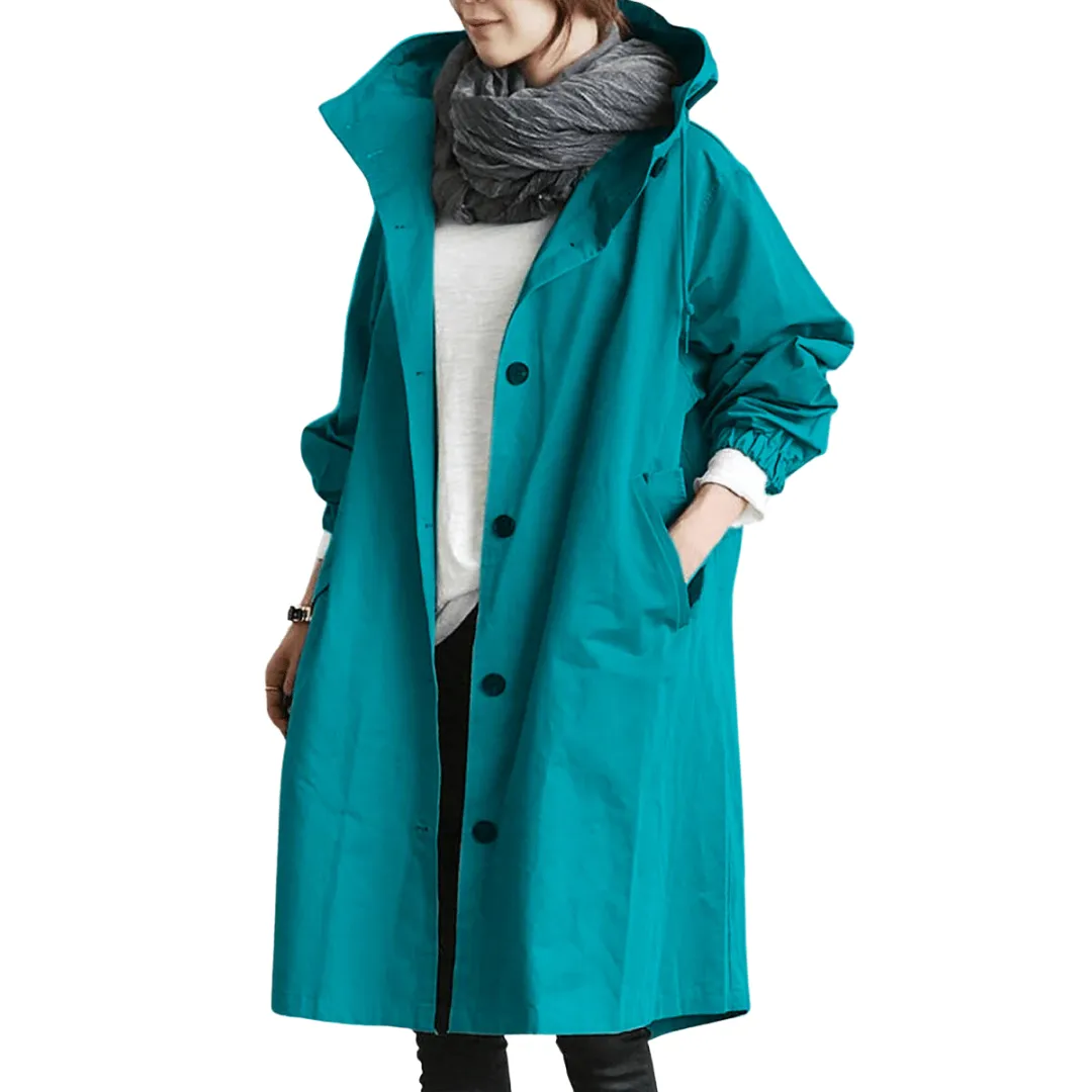 Cecellia | Women Button Down Rain Jacket | Long