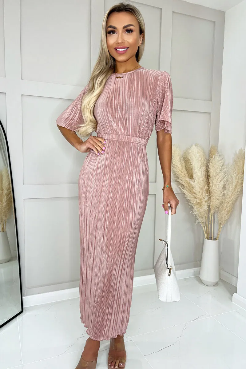 Champagne Plisse Maxi Skirt