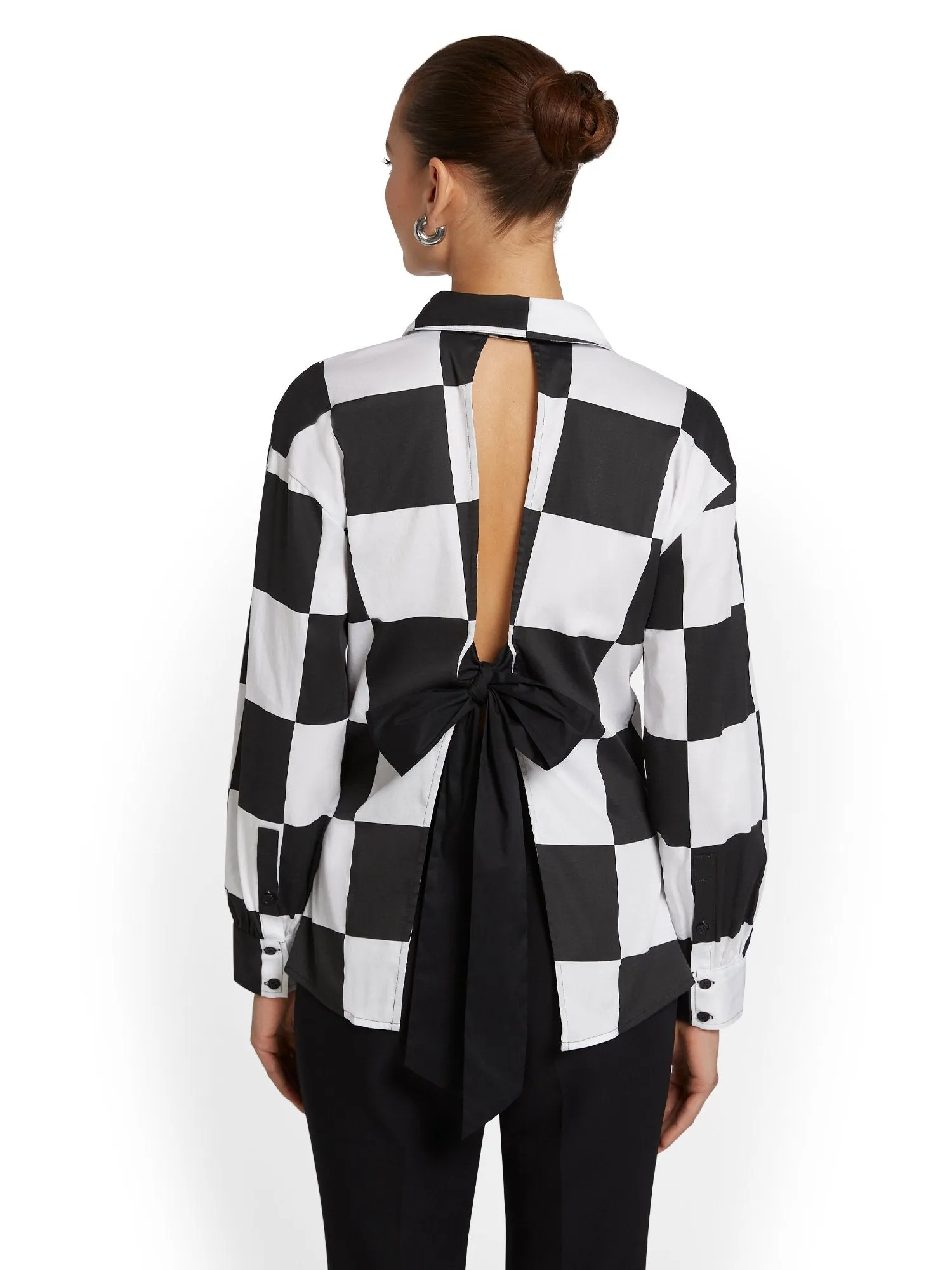 Checker-Print Open-Back Poplin Top
