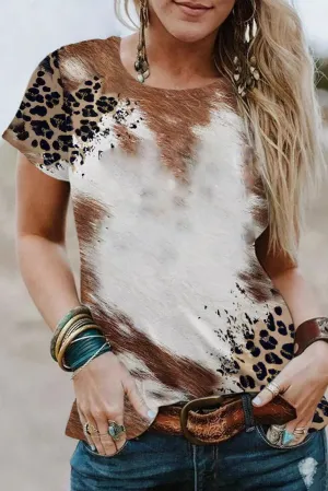 Chestnut Western Leopard Bleached Print Crewneck T Shirt