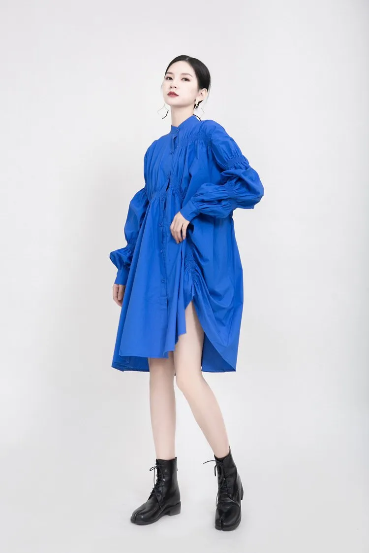 Classy Pleated Women Fall Shirt Dresses
