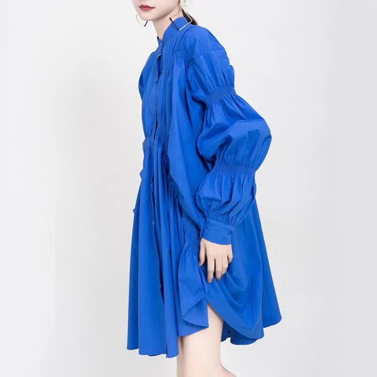 Classy Pleated Women Fall Shirt Dresses