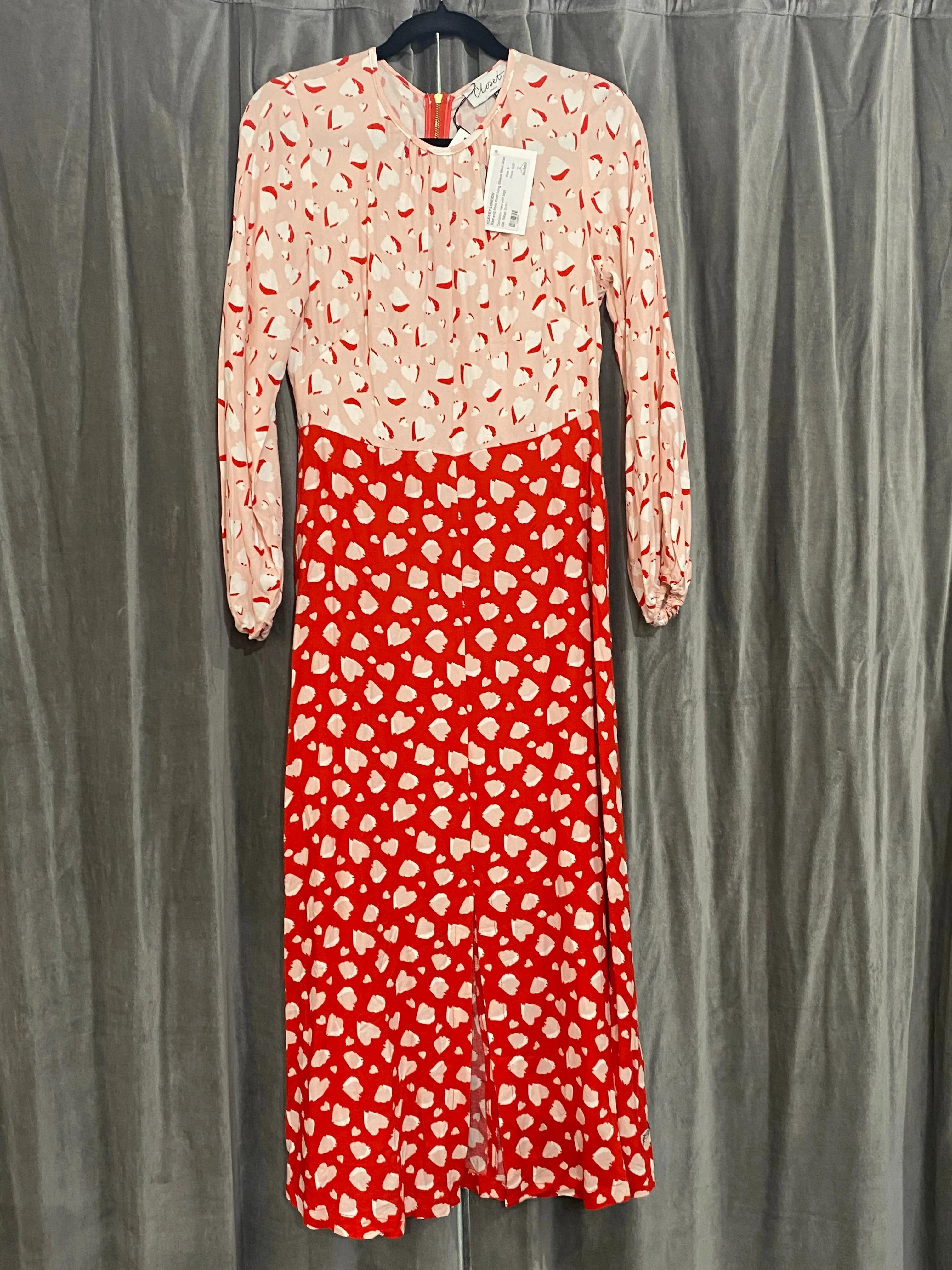 CLOSET LONDON Red and PInk Print Long Sleeve Maxi Dress