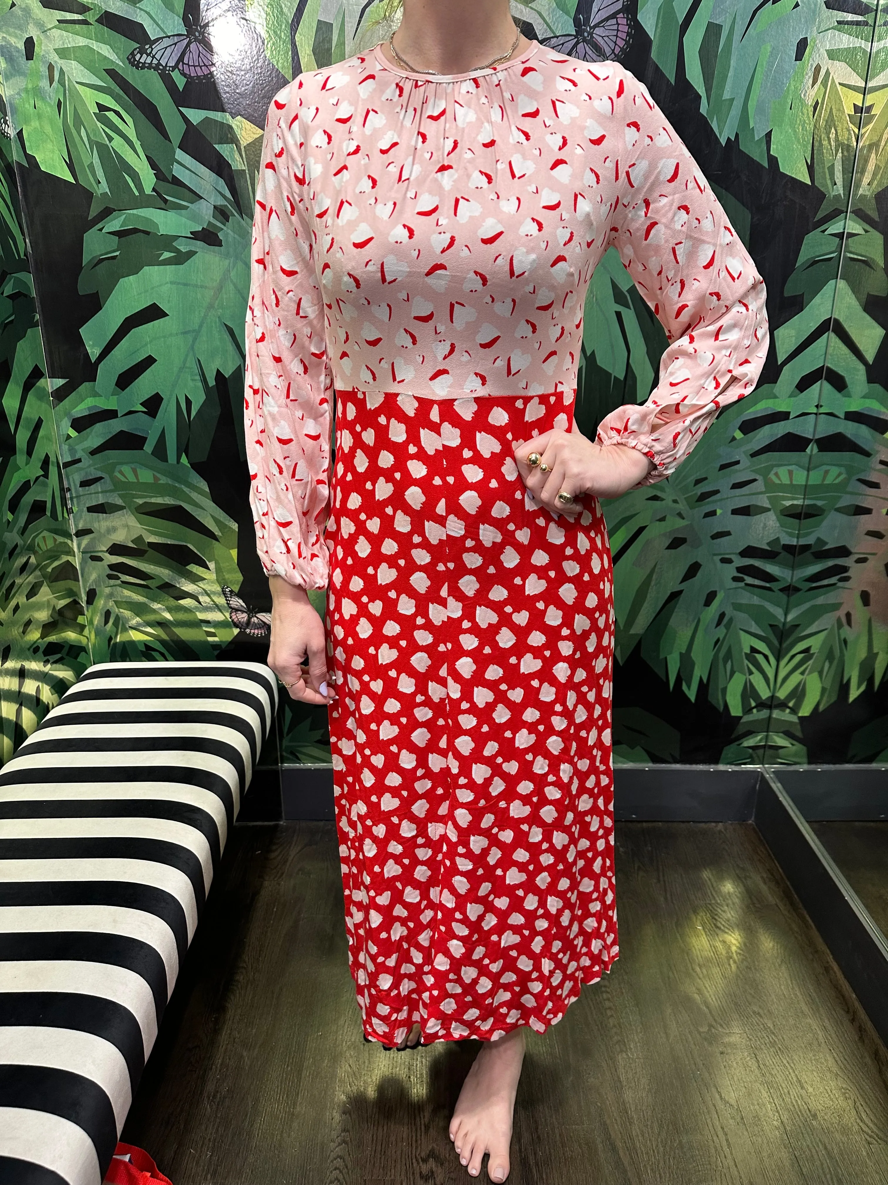 CLOSET LONDON Red and PInk Print Long Sleeve Maxi Dress
