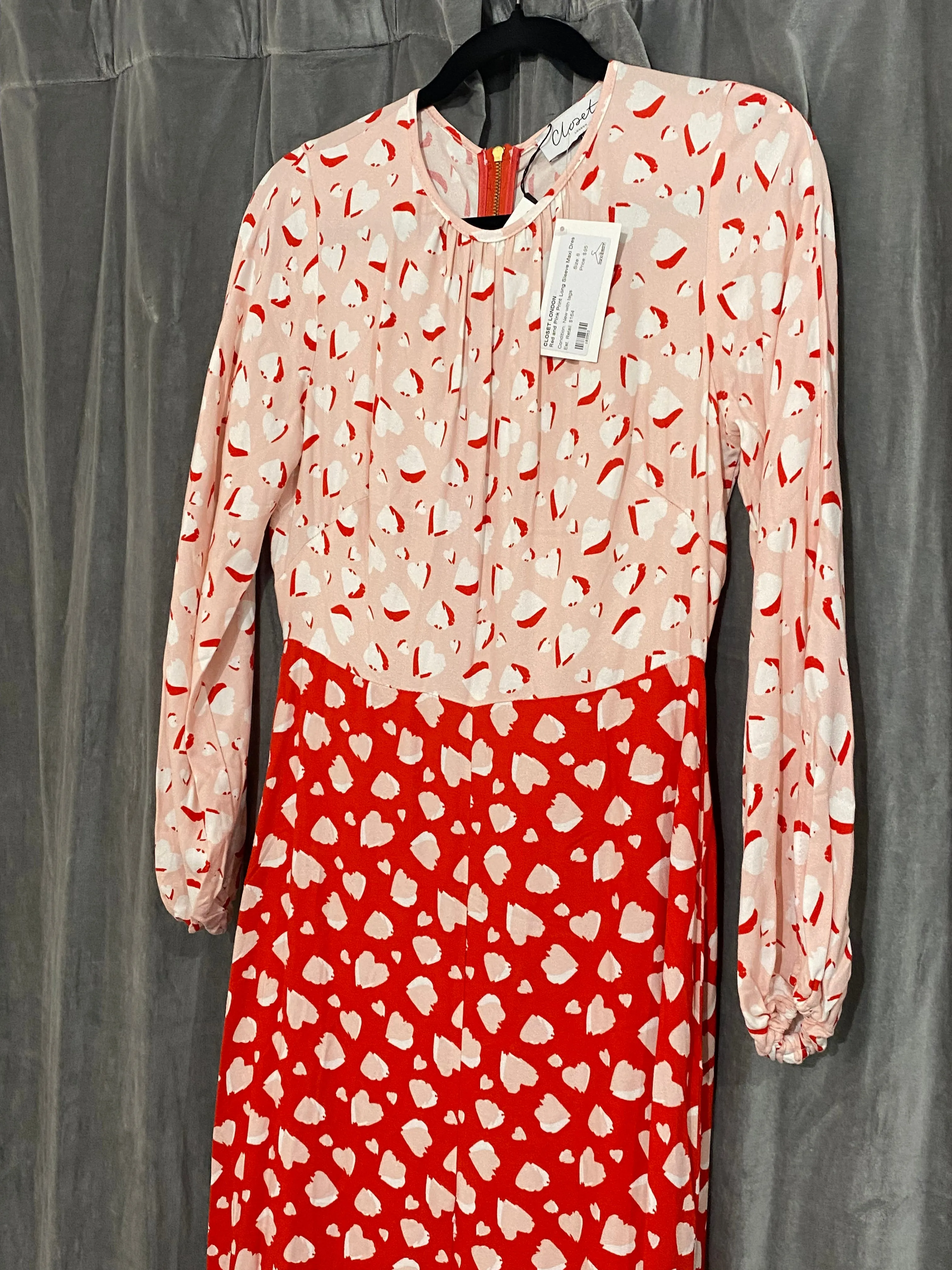 CLOSET LONDON Red and PInk Print Long Sleeve Maxi Dress