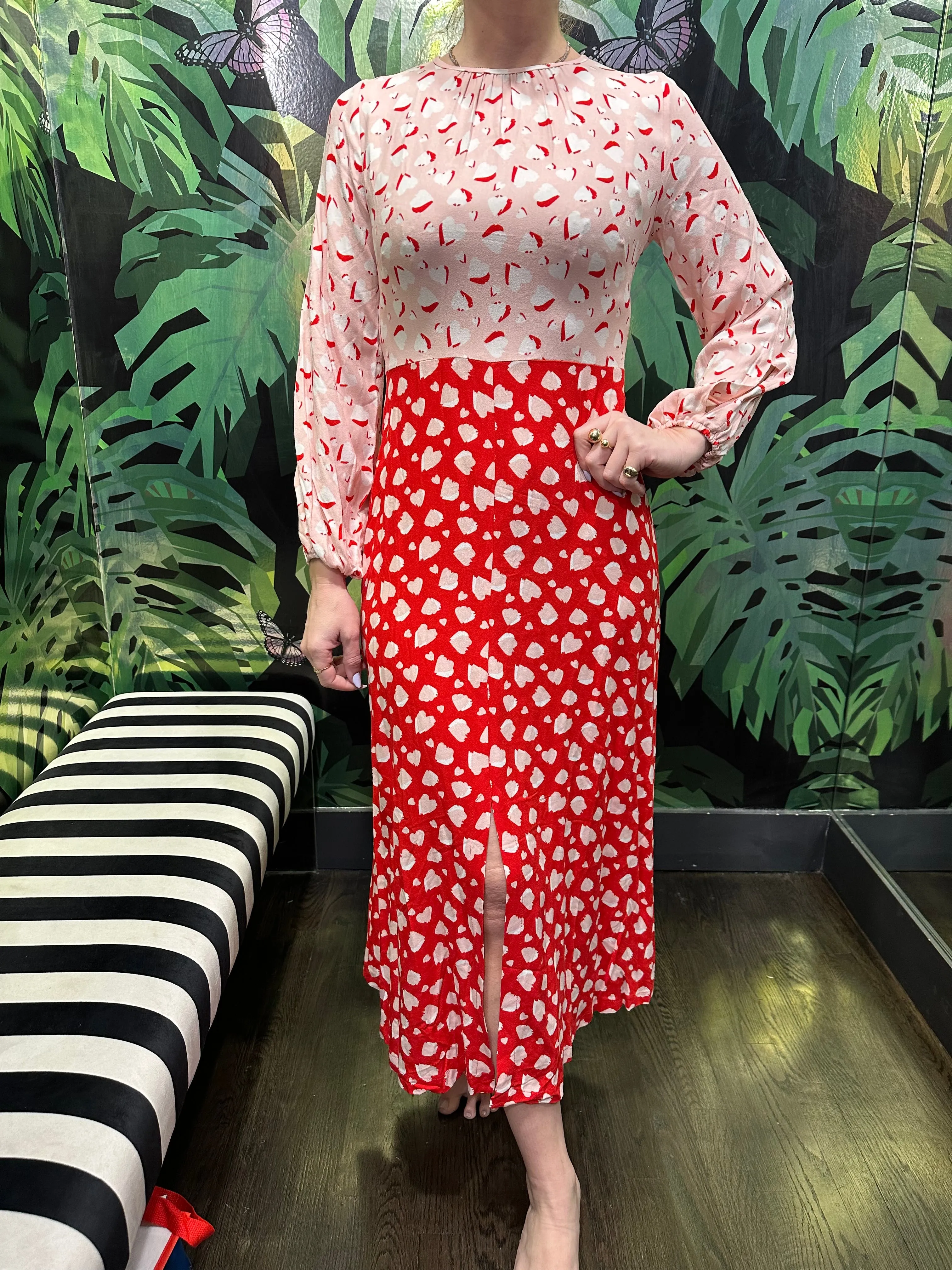 CLOSET LONDON Red and PInk Print Long Sleeve Maxi Dress