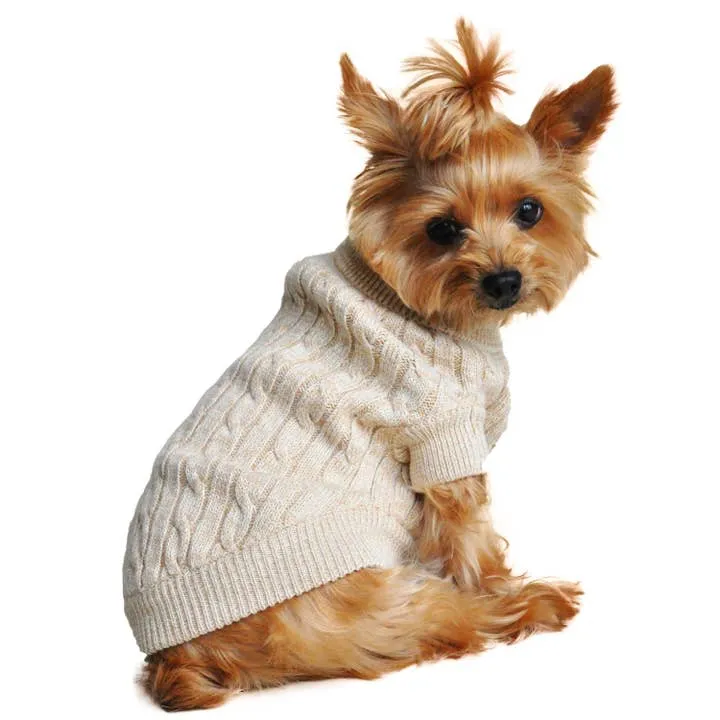 Combed Cotton Cable Knit Pet Sweater - Oatmeal