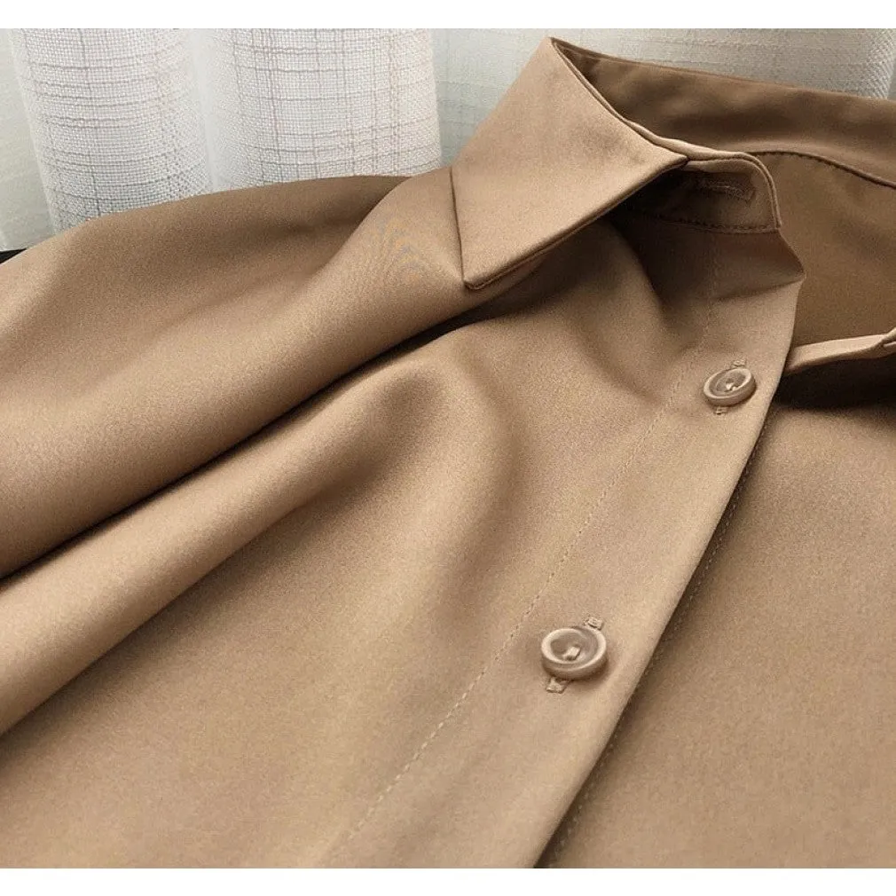 ContiNent 33 Women Satin Shirts Long Sleeve Solid Turn Down Collar Elegant Office Ladies Workwear Blouses Female