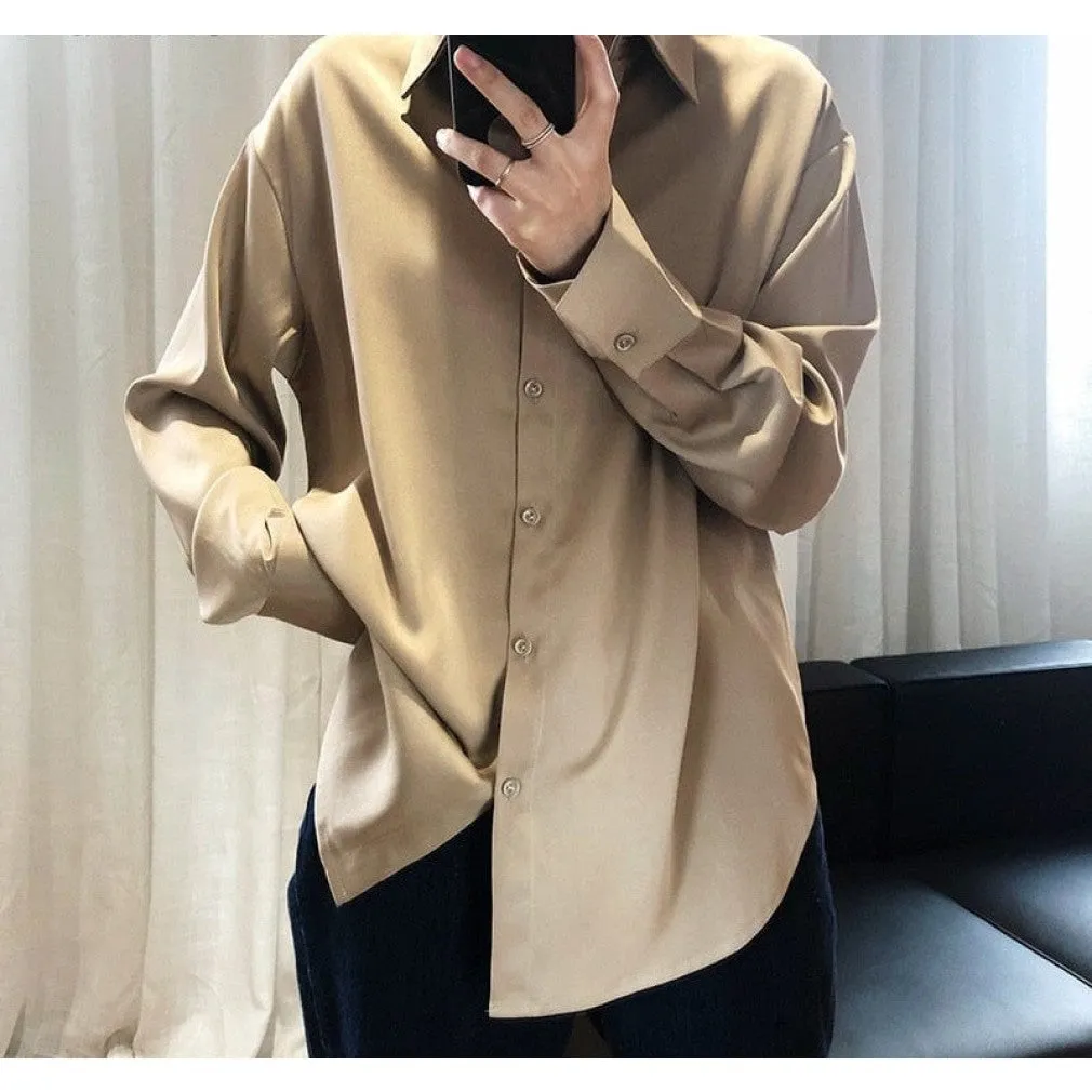 ContiNent 33 Women Satin Shirts Long Sleeve Solid Turn Down Collar Elegant Office Ladies Workwear Blouses Female