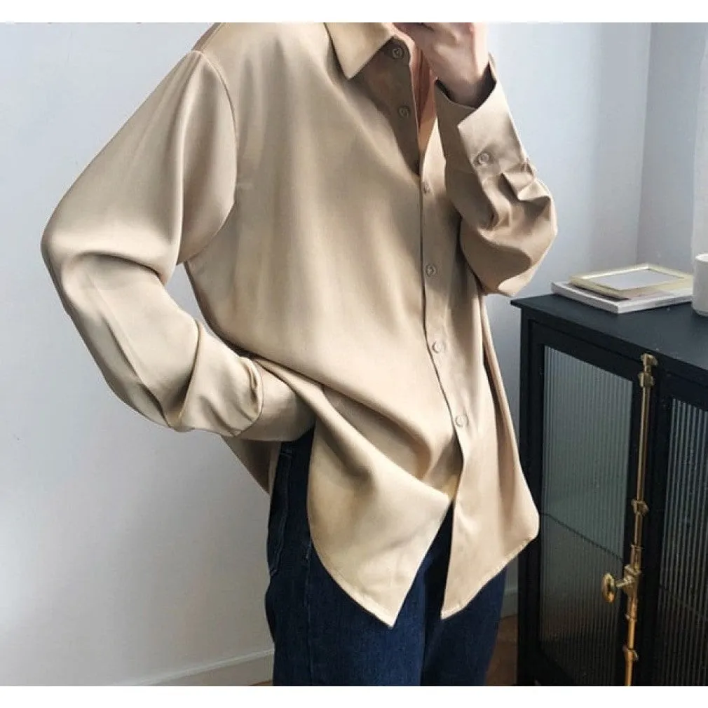 ContiNent 33 Women Satin Shirts Long Sleeve Solid Turn Down Collar Elegant Office Ladies Workwear Blouses Female