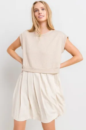 Contrast Pleated Mini Dress