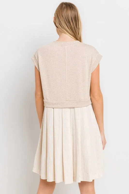 Contrast Pleated Mini Dress