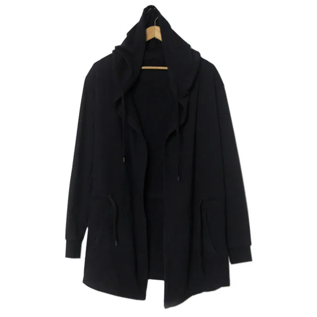 Cool New 2018 Men Hooded Cardigan Black Gown Sudaderas Hombre Hip Hop Hoodies Cloak Jackets Trench Gothic Punk Outerwear Coats