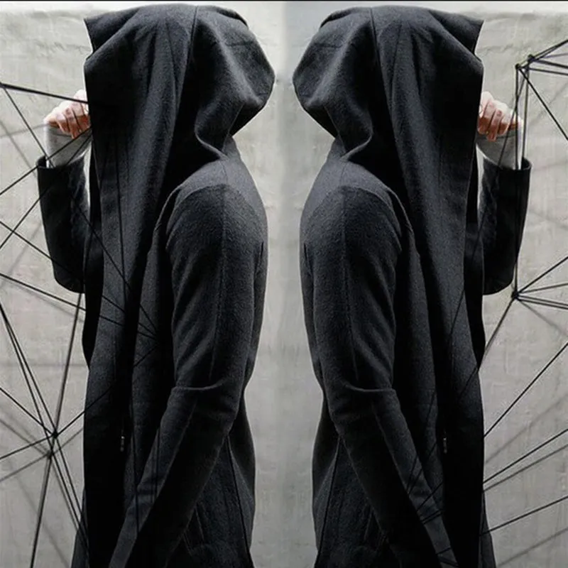 Cool New 2018 Men Hooded Cardigan Black Gown Sudaderas Hombre Hip Hop Hoodies Cloak Jackets Trench Gothic Punk Outerwear Coats