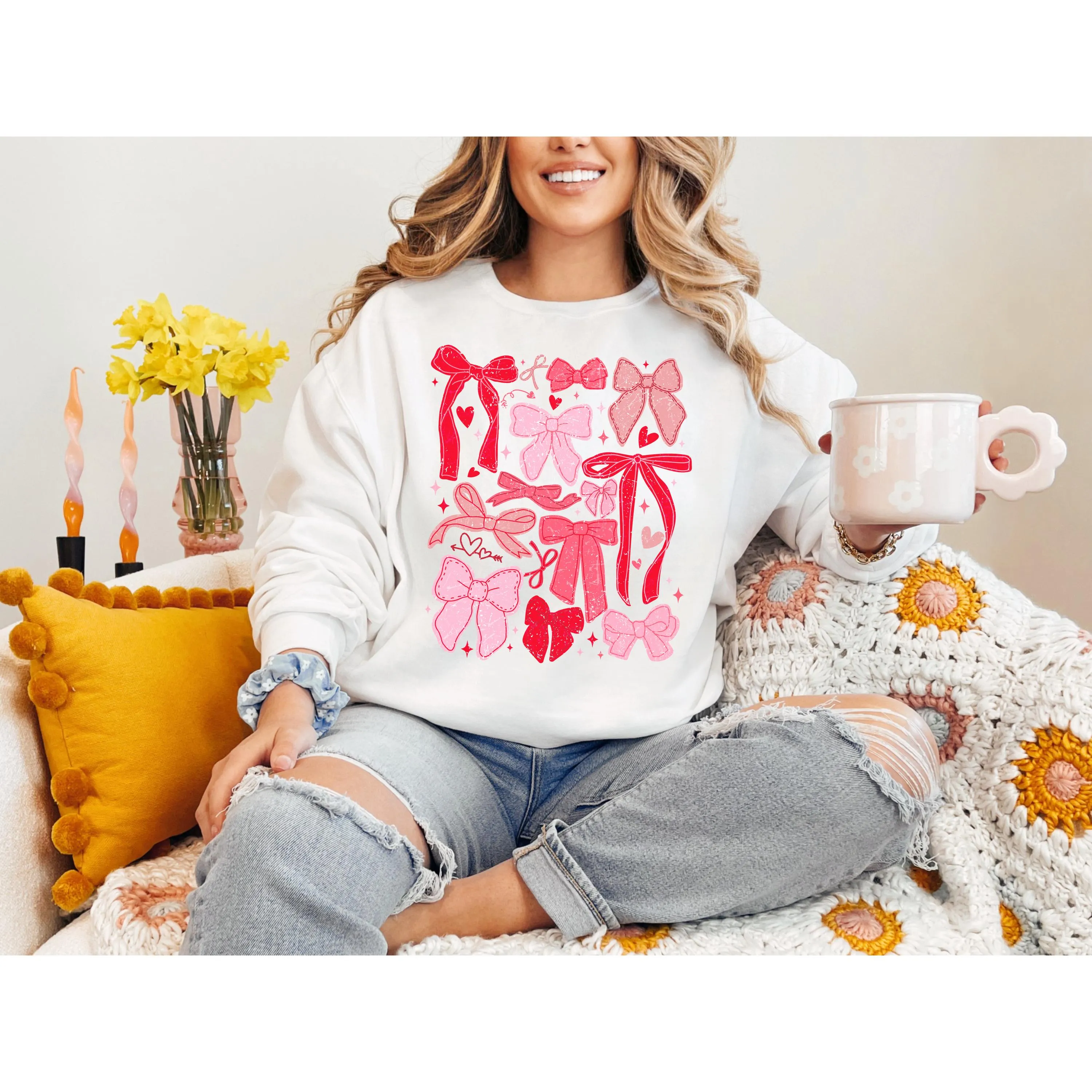 Coquette Bow Graphic Valentines Day Sweatshirt