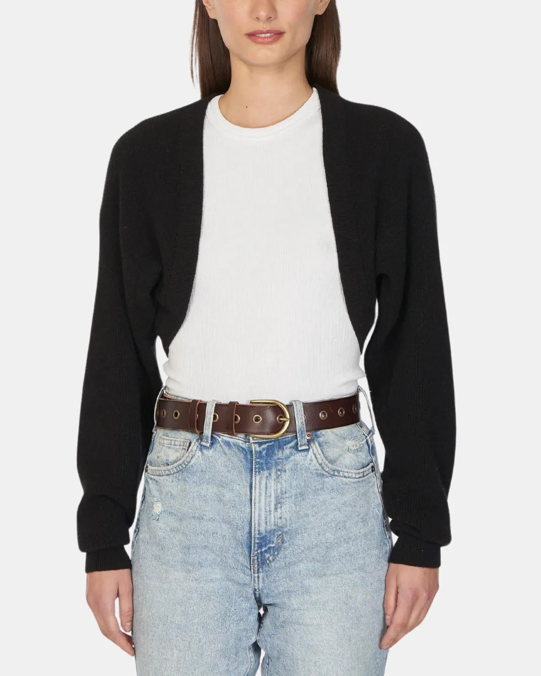 COTTON SHAKER SHRUG IN BLACK