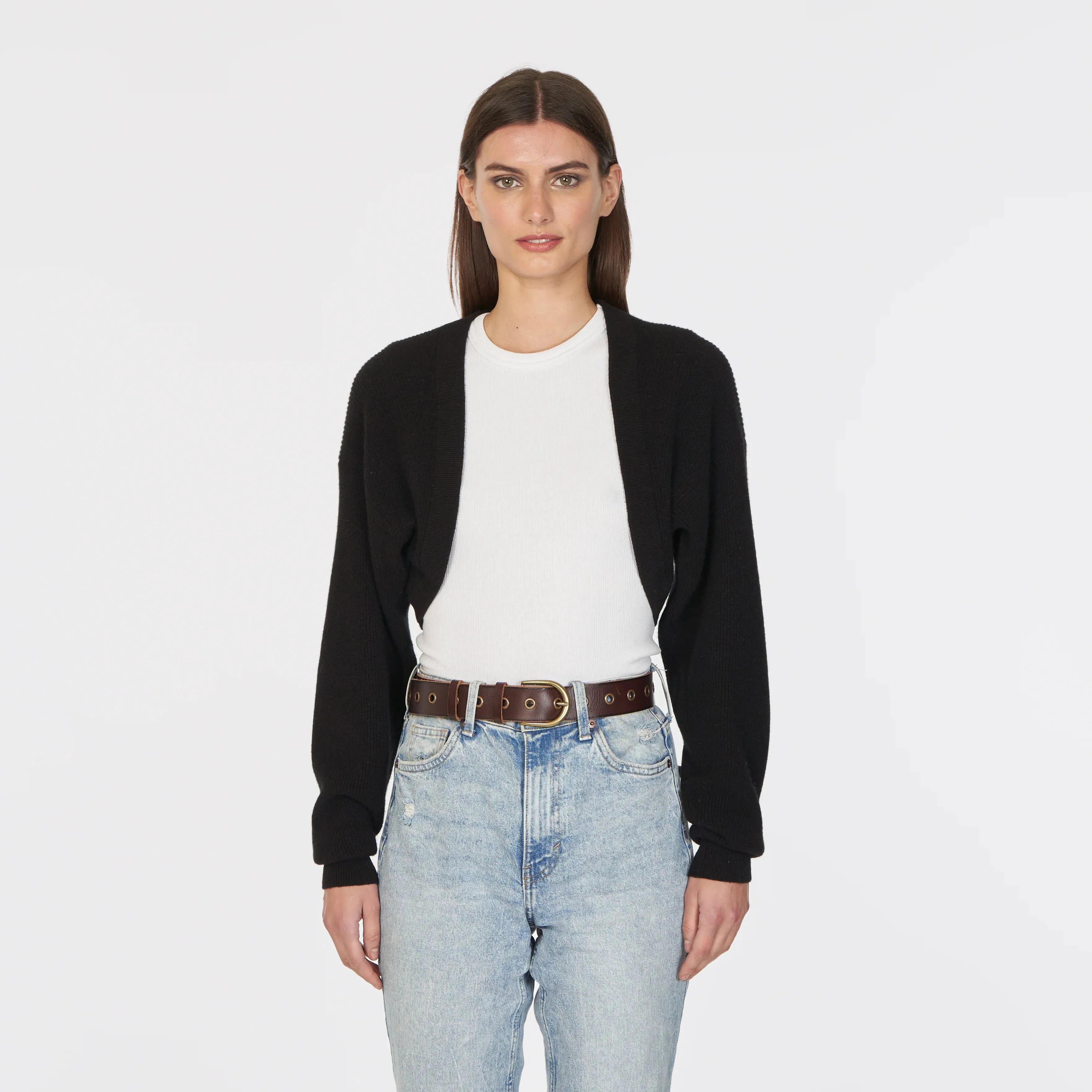 COTTON SHAKER SHRUG IN BLACK
