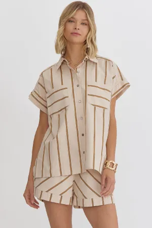Cream/Taupe Striped Button Down